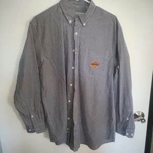 Men's OK STATE OSU Black and White Checkered button Up Long Sleeve Shirt